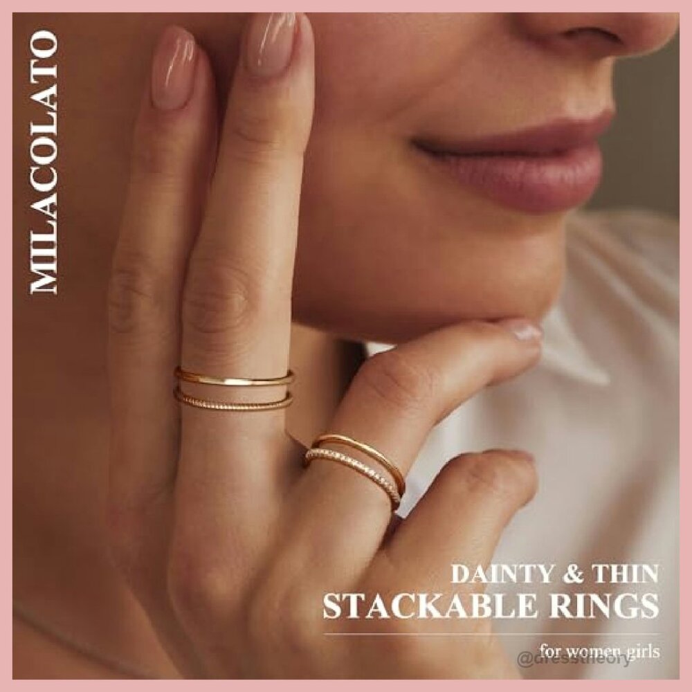 14k Gold Plated Thin Stackable Rings Set Size 5-1… - image 3